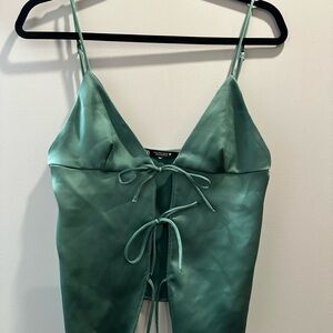 Zara Green Satin Lace-Up Tank Top